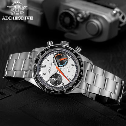 ADDIESDIVE 37mm Men Watch AD2539 BGW9 Super Luminous Chronograph Watch Bubble Mirror Glass 10Bar Waterproof VK63 Quartz Watches