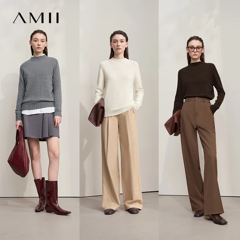 AMII Wollpullover-Set: grauer Rundhals, beiger Rundhals, brauner Rollkragen