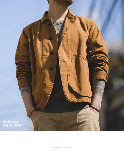 Herren Jacke Ingwerfarben Arbeitskleidungsjacke mit mehreren Taschen lässige Jagdjacke
