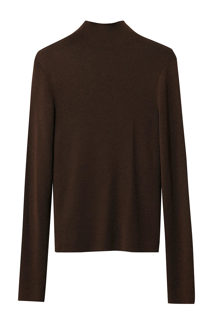 Damenpullover mit Stehkragen, langarm, braun, Rückansicht