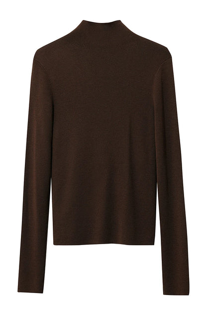 Damenpullover mit Stehkragen, langarm, braun, Rückansicht