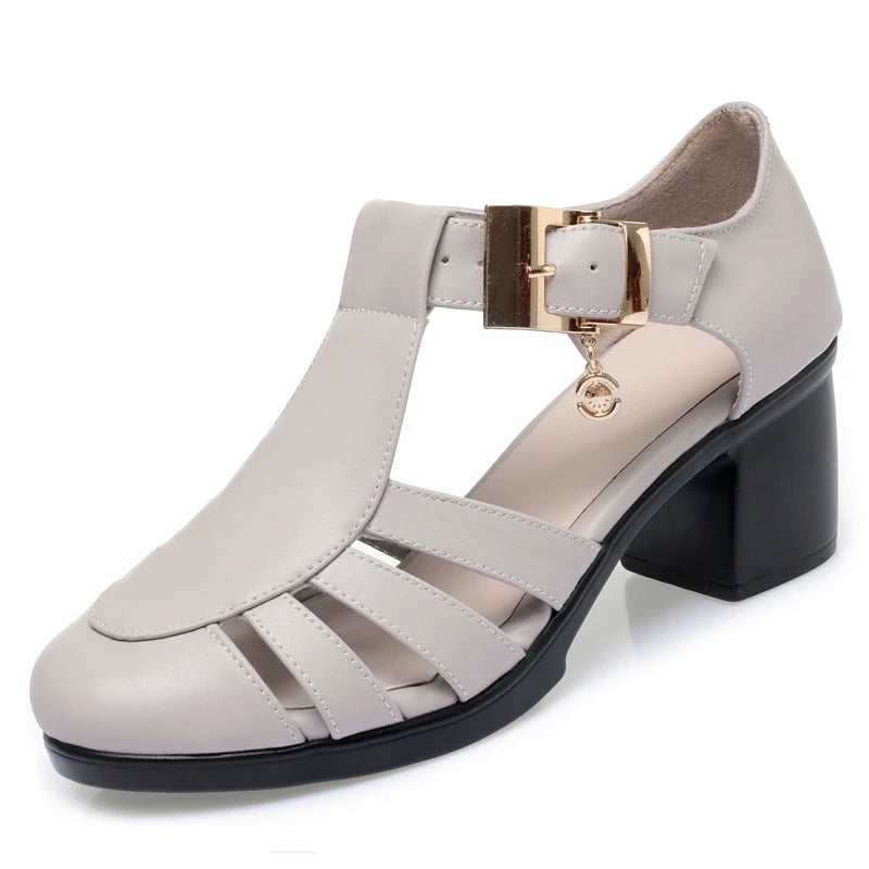 Damen Gladiator Sandalen Hohl Mittlere Ferse