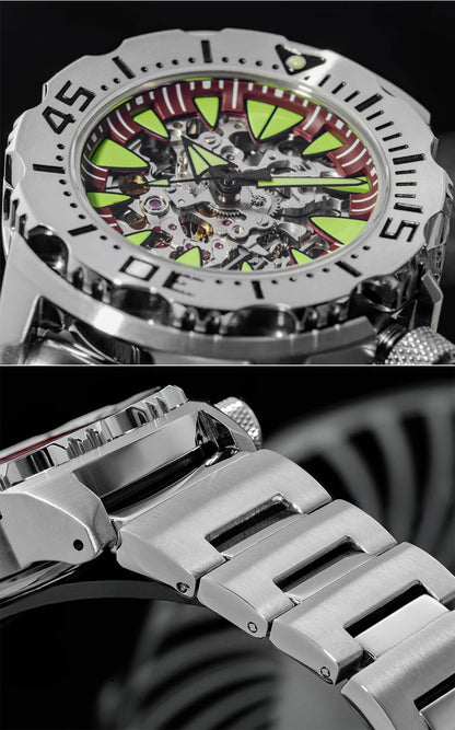 Herren Skeleton-Automatikuhr Saphirglas Edelstahl Leuchtzeiger wasserdicht