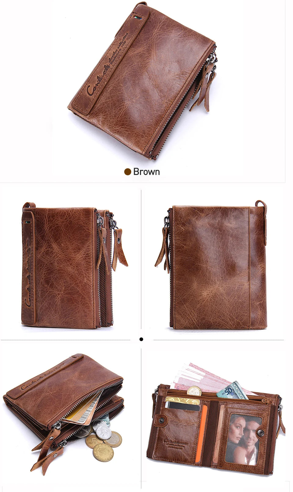 Damen Echtleder Geldbörse Bifold Vintage Portemonnaie Kartenhalter Münzbörse Geldclip