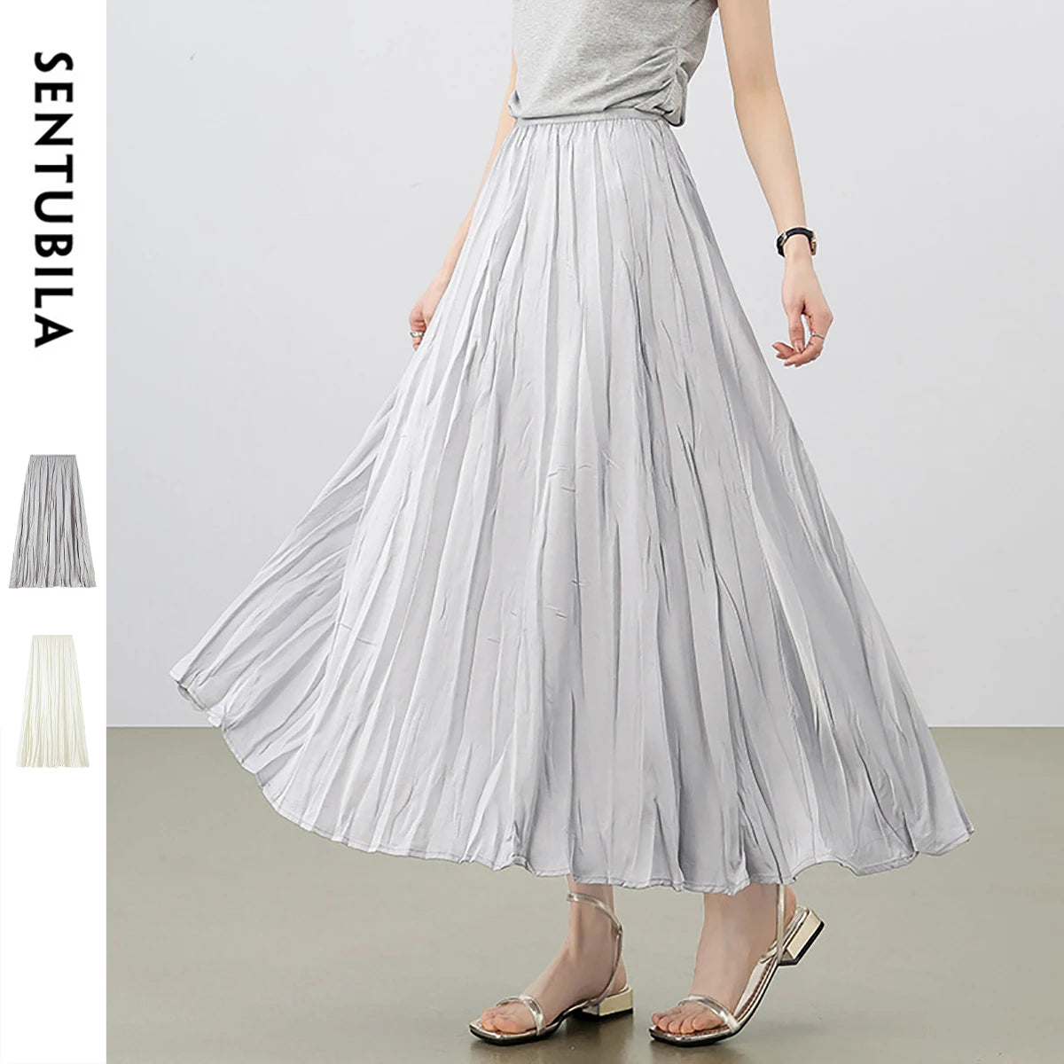 Damen Rock im eleganten A-Linien-Stil mit elastischer Taille und Falten