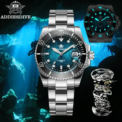 Herren Automatikuhr mechanisch Saphirglas 8215 200m wasserdicht Leuchtzeiger Edelstahl