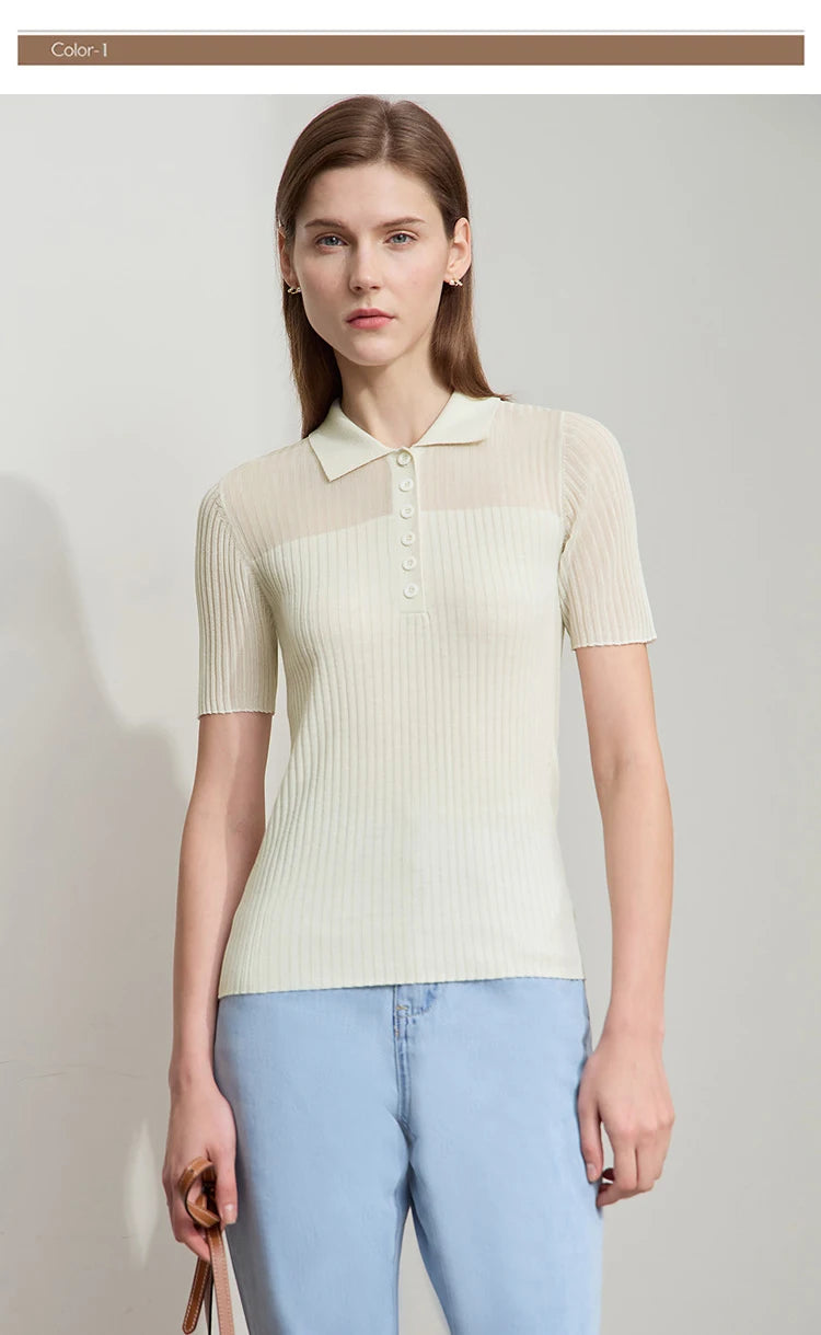 Damen Strickoberteil mit Revers und halber Knopfleiste für den Sommer