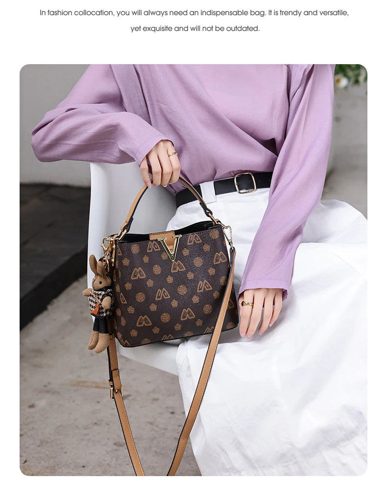 Damen Handtasche im Retro-Stil mit kleinem Bucket Bag