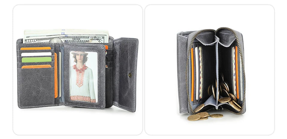 Damen Echtleder Geldbörse Vintage Mode Handtasche Münzfach Geldclip Business