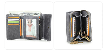 Damen Echtleder Geldbörse Vintage Mode Handtasche Münzfach Geldclip Business