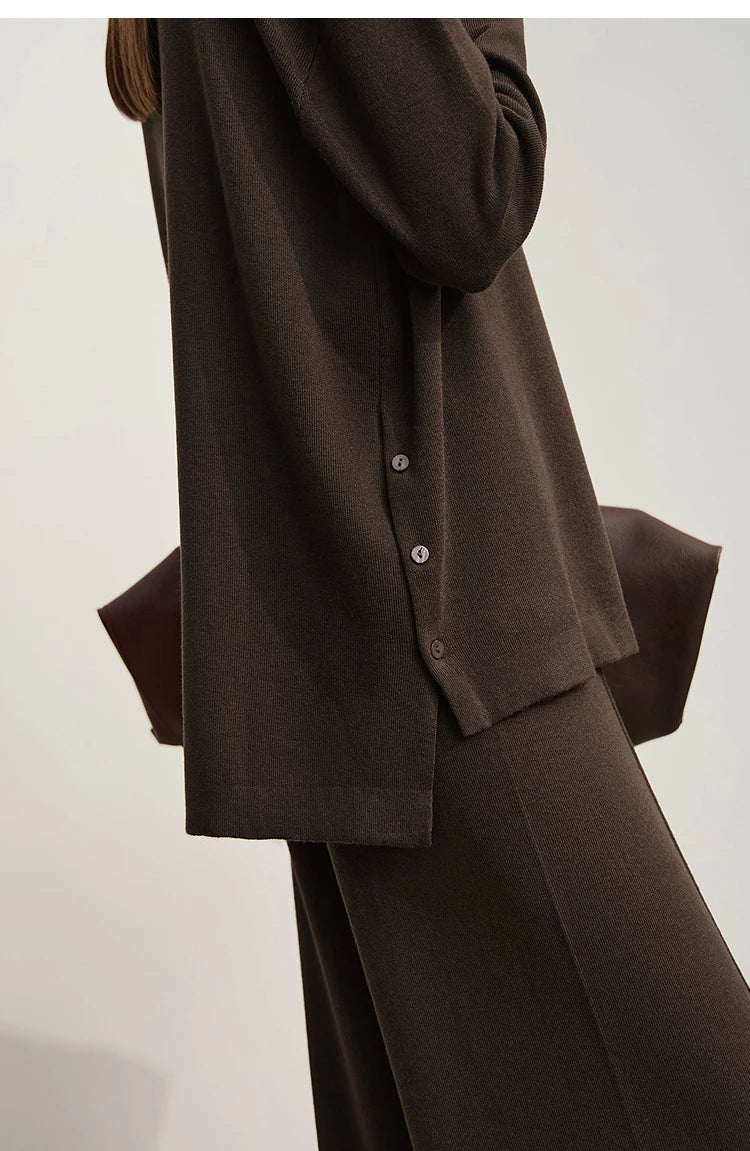 Damen-Strickjacke lang Seide-Wolle Umlegekragen locker Herbst