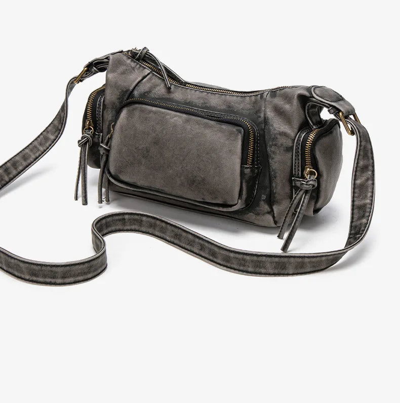 Damen-Hobo-Tasche aus Leder im Vintage-Look mit Mehrfach-Fächern und Tassel-Reißverschluss Alltagsbegleiter