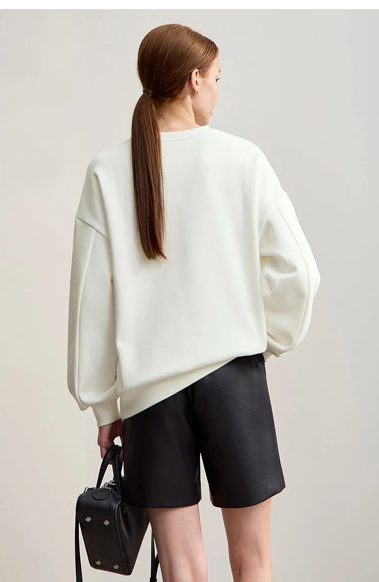 Damen-Rundhals-Sweatshirt Stickerei Kunstfell warm locker Winter
