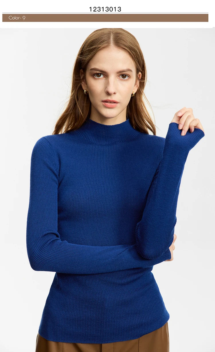 Damen-Rollkragenpullover 100 % Wolle Slim Fit elastisch Winter