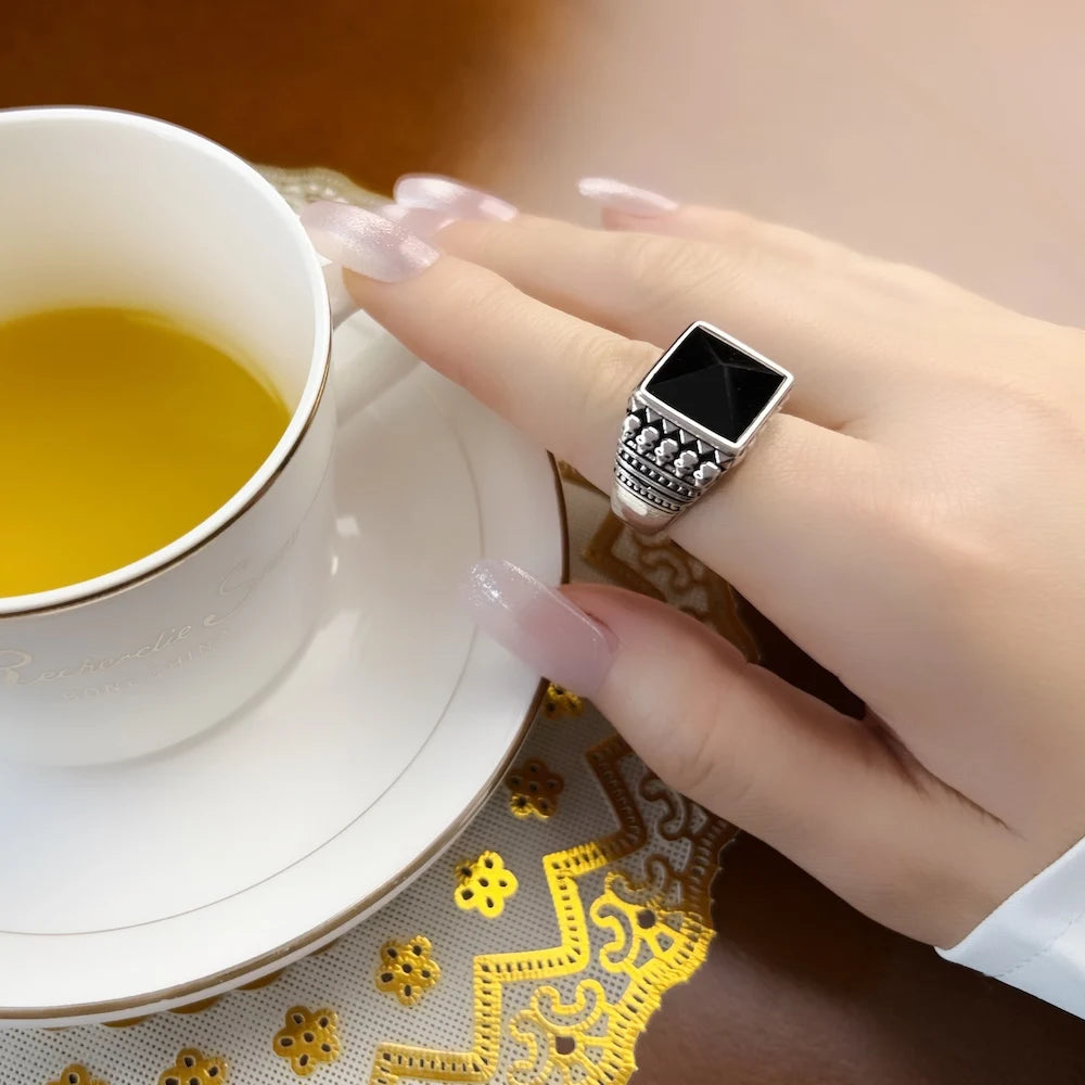 Damen-Ring Cocktail Ethno-Schädel schwarz aus Sterlingsilber