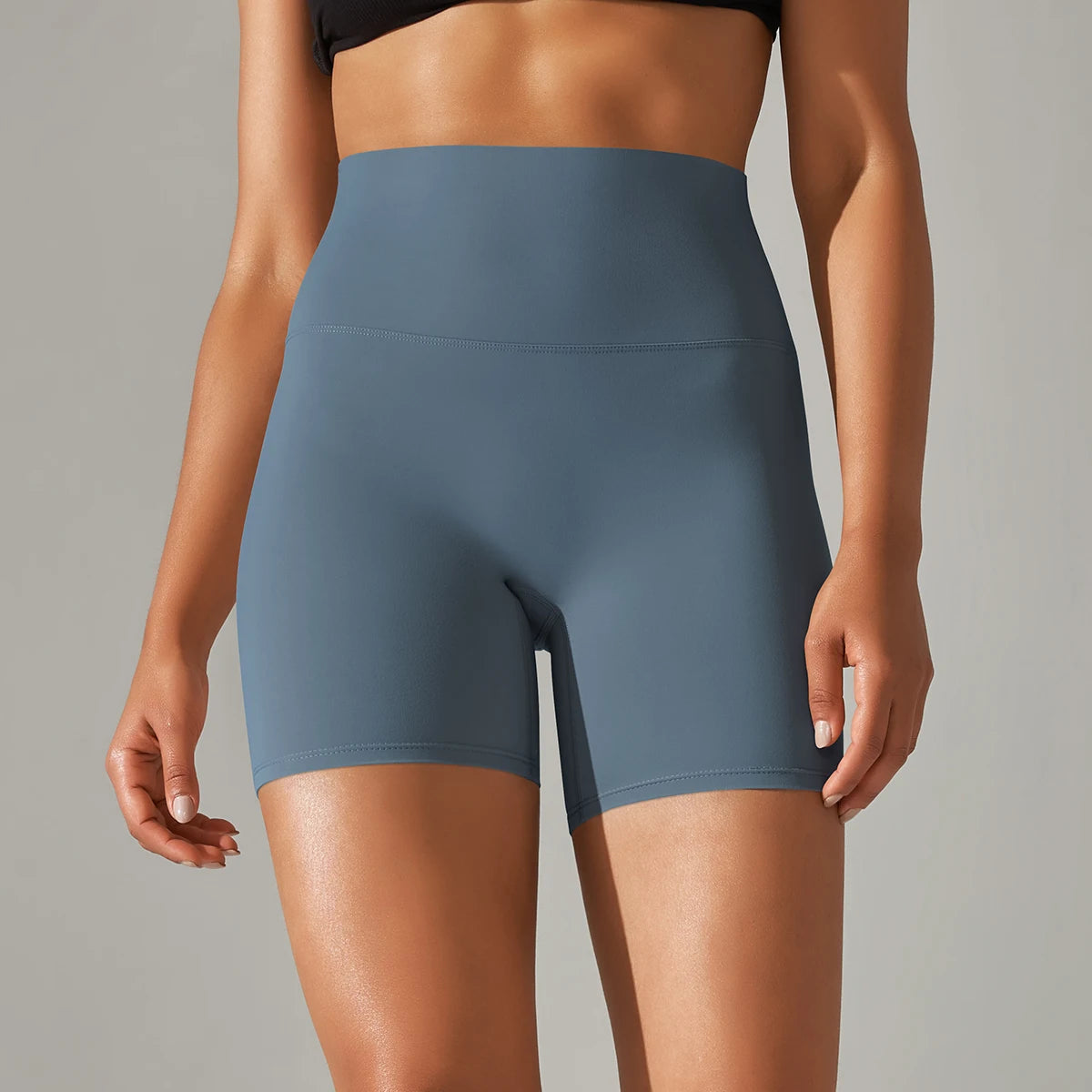 Nahtlose Sportshorts mit hohem Bund für Frauen, blau