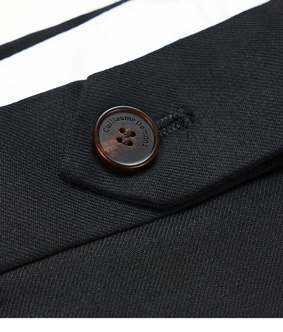 Doppelreihiger Herrenanzug im Korea-Stil – Slim Fit mit Streifenmuster in Blau, Grau, Schwarz oder Braun, ideal für Hochzeiten und formelle Anlässe.