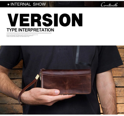 Herren Echtleder Clutch Lange Vintage Geldbörse Reißverschluss Kartenhalter Münzfach