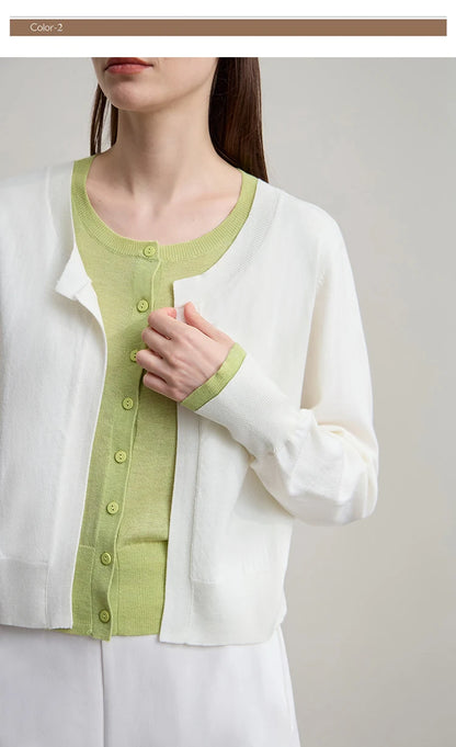 Damen-Strickjacke Patchwork sanft locker Langarm vielseitig Herbst