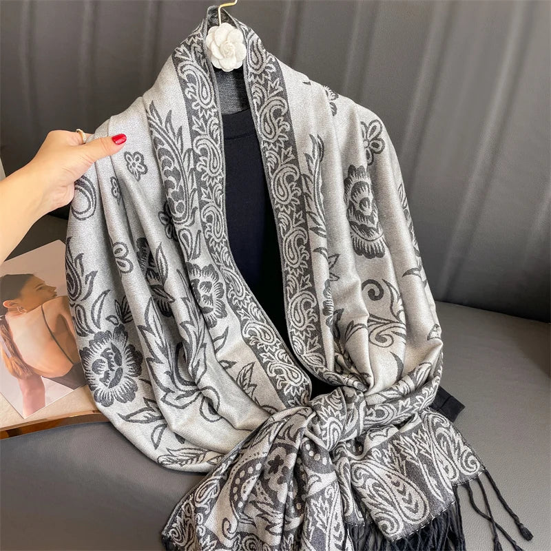 Damen Winterschal Kaschmir Pashmina Luxus Druck warm Stolen Foulard B