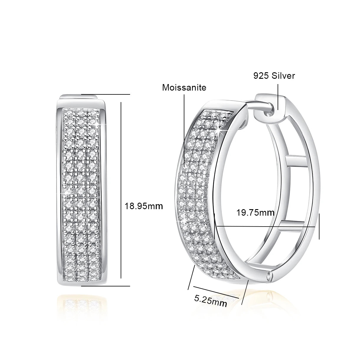 Damen-Creolen aus 925 Sterlingsilber mit Moissanit-Diamanten in D-Farbton VVS1 für Hochzeiten