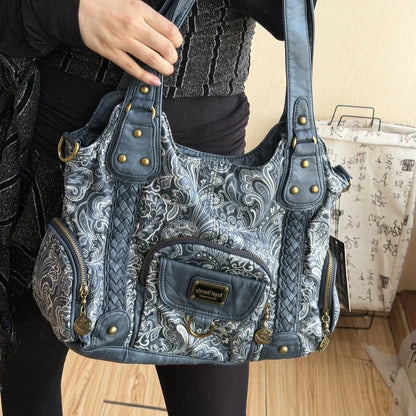 Damen Große Henkeltasche Aus Leder Mit Geflochtenen Details In Retro Waschoptik Groß