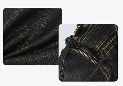 Damen-Umhängetasche in Vintage-Lederlook mit Mehrfachfächern und Top-Griff Reißverschluss
