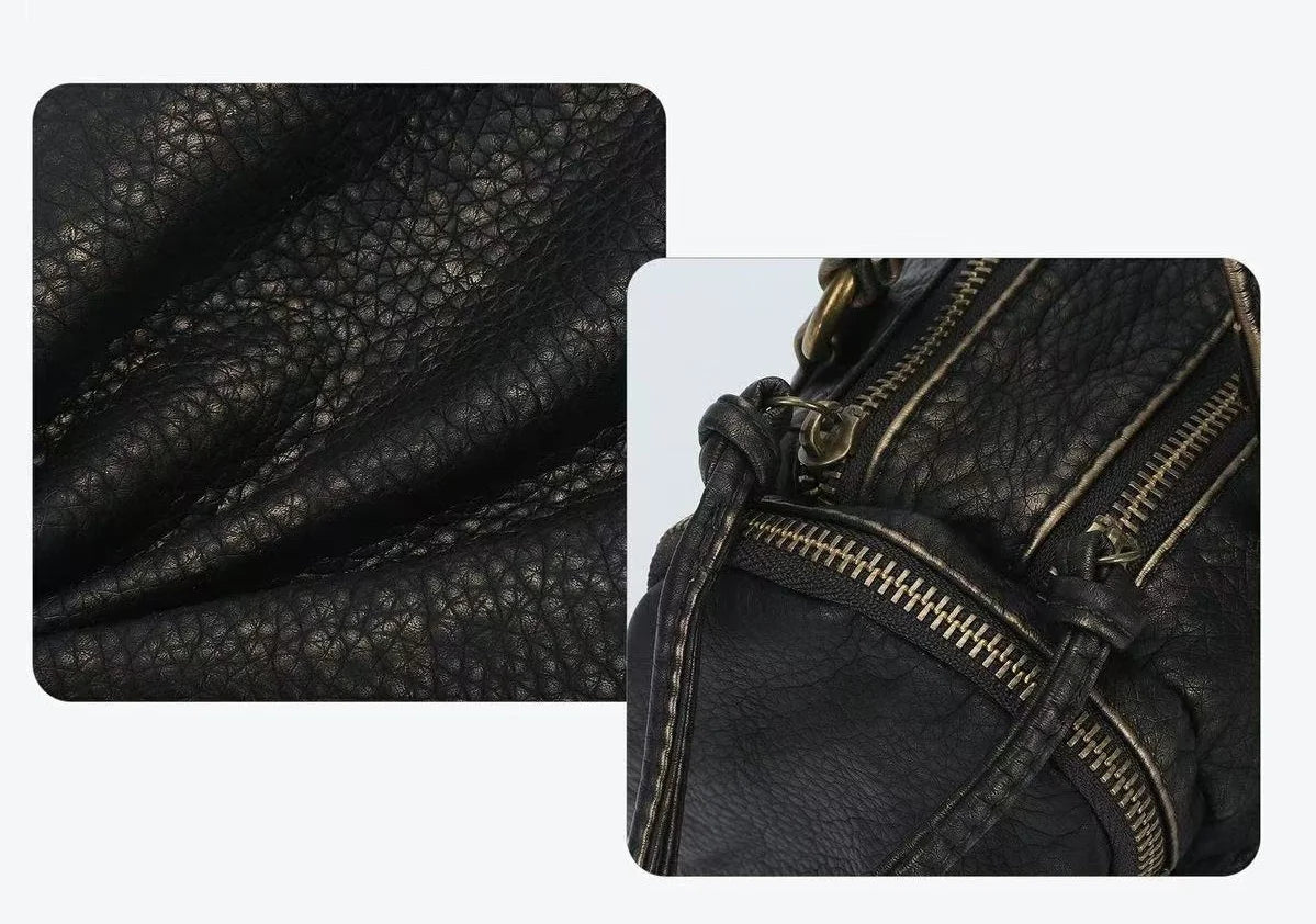 Damen-Handtasche Mit Top-Griff Und Reißverschluss Aus PU-Leder In Vintage-Optik Und Viel Stauraum