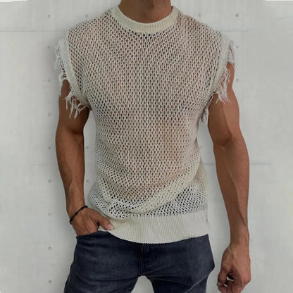Ärmelloses Herren-Sportshirt mit gekämmter Textur – elastisches, schnelltrocknendes Fitness- und Freizeit-Top für den Sommer