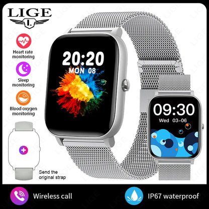 LIGE Modische Smartwatch für Damen, 1,85 Zoll HD-Bildschirm, individuelles Zifferblatt, Herren-Gesundheitsmonitor, Uhr, Bluetooth-Anruf, Sport-Smartwatches