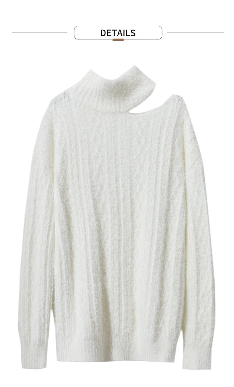 Damen-Rollkragenpullover Hohlstrick Viskose locker lang Raglan Herbst