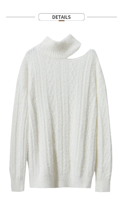 Damen-Rollkragenpullover Hohlstrick Viskose locker lang Raglan Herbst
