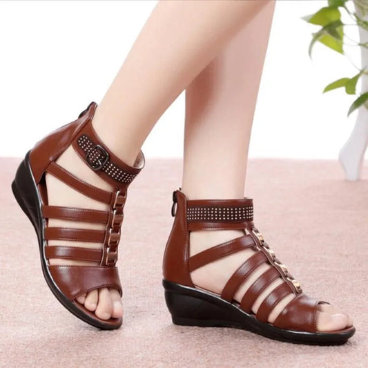 AIYUQI frauen sandalen 2025, sommer neue frauen echtes leder sandalen große größe 41 42 43 strass Römischen sandalen damen mutter