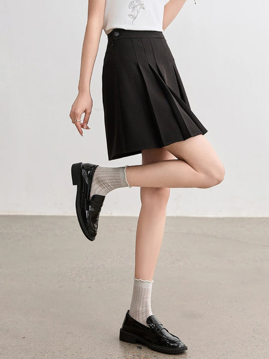 Damen Mini Rock im A-Linie Stil mit asymmetrischem Plissee und hoher Taille