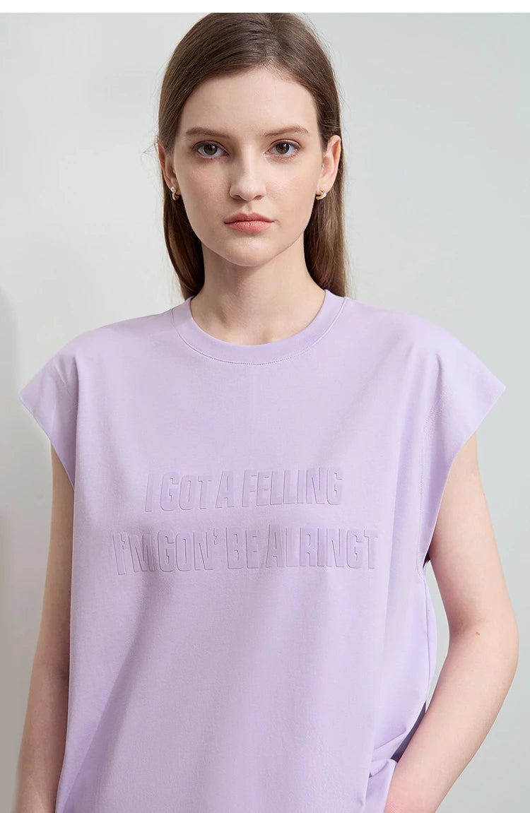 Damen T-Shirt aus Baumwolle mit lässigem O-Ausschnitt und breiten Schultern