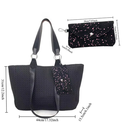 Damen-Shopper aus Netzgewebe mit großem Fassungsvermögen und abnehmbare Mini-Tasche, atmungsaktiv