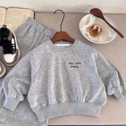 Kinder Hoodie Set mit Punkten und breiten Hosen im koreanischen Stil