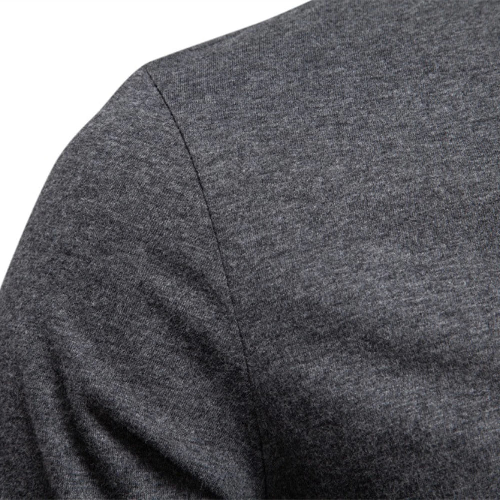 Dunkelgraues Henley-Langarmshirt, Schulter- und Stoffnaht am Ärmel