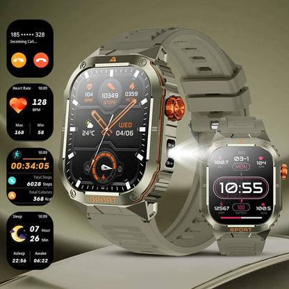LIGE Military Taschenlampe Smart Uhr Wasserdicht Herzfrequenz Fitness Sport Anruf Erinnerung Smartwatch Für IOS Android Telefon 2025