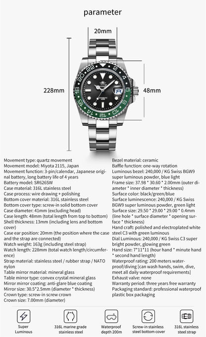 Herren-Taucheruhr mit Keramikluenette und NH35-Automatikwerk
