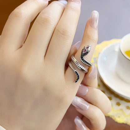 Damen-Ring Schlange schwarze Steine klassisch Europa aus Sterlingsilber