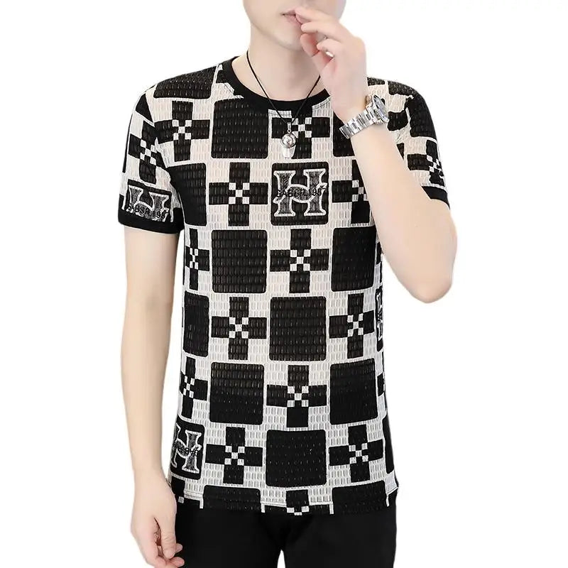 Herren T-Shirt mit geometrischem Druck für lässigen Sommerkomfort