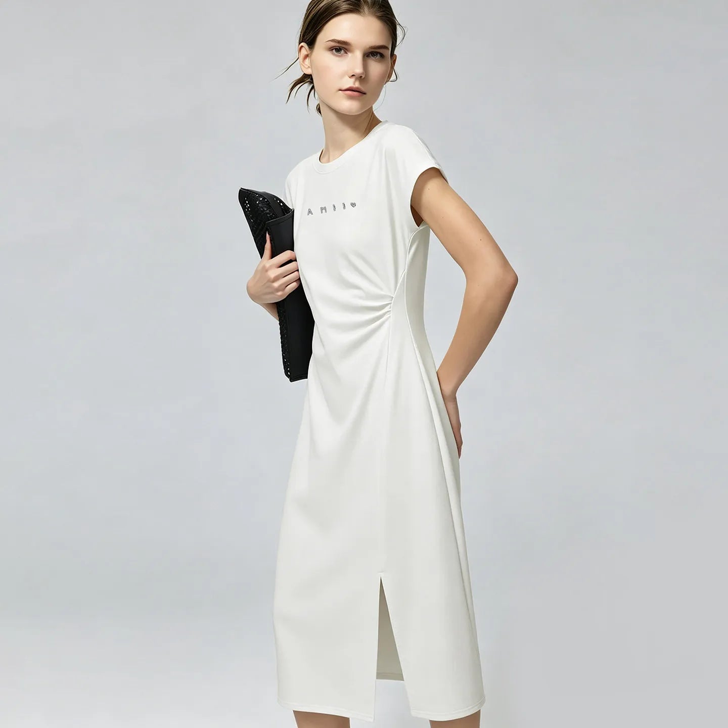 Elegantes Damen Midikleid Mit Stretch Und Strass Detail