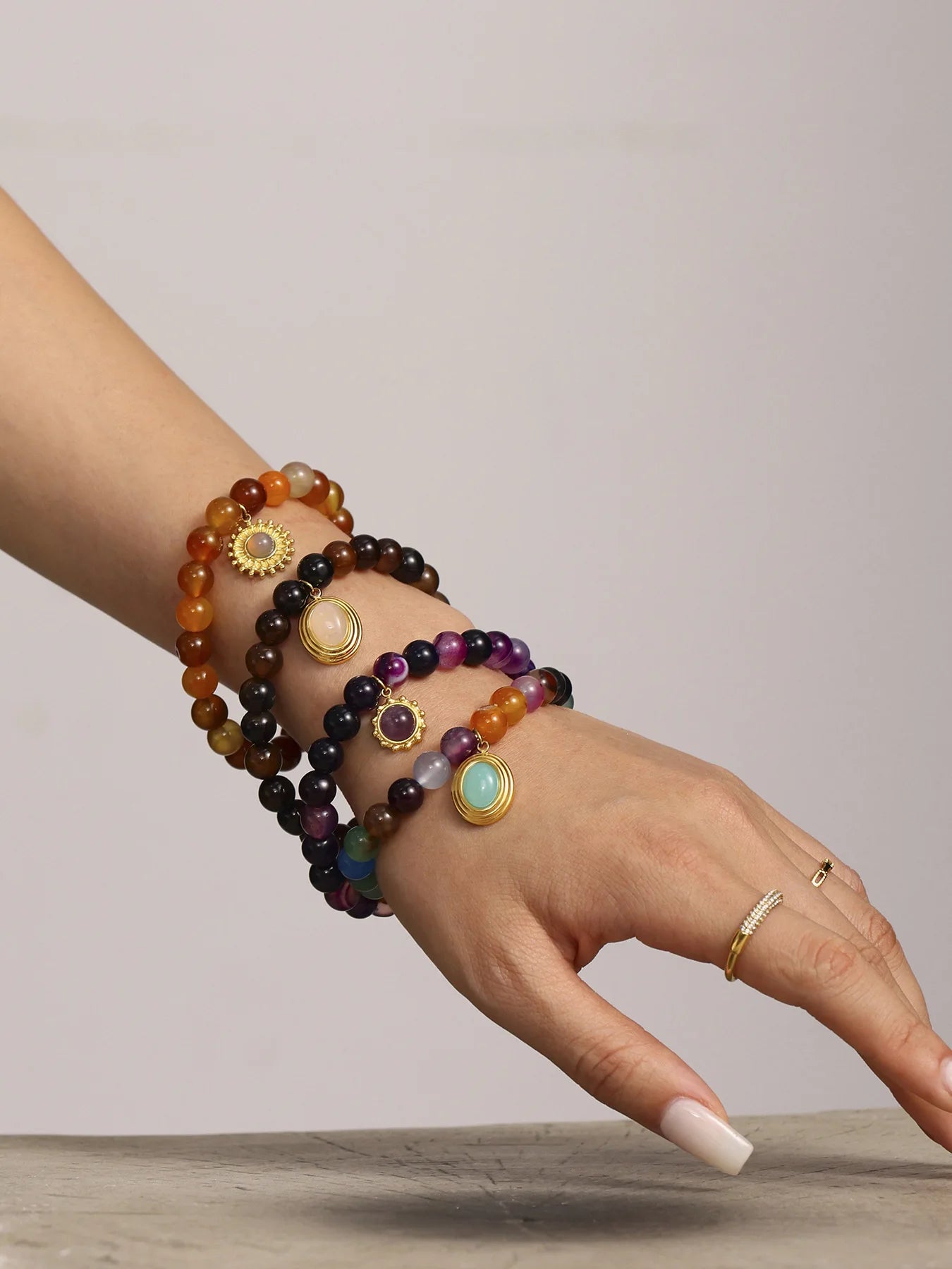 Damen-Armband mit Achat-Naturstein aus Edelstahl