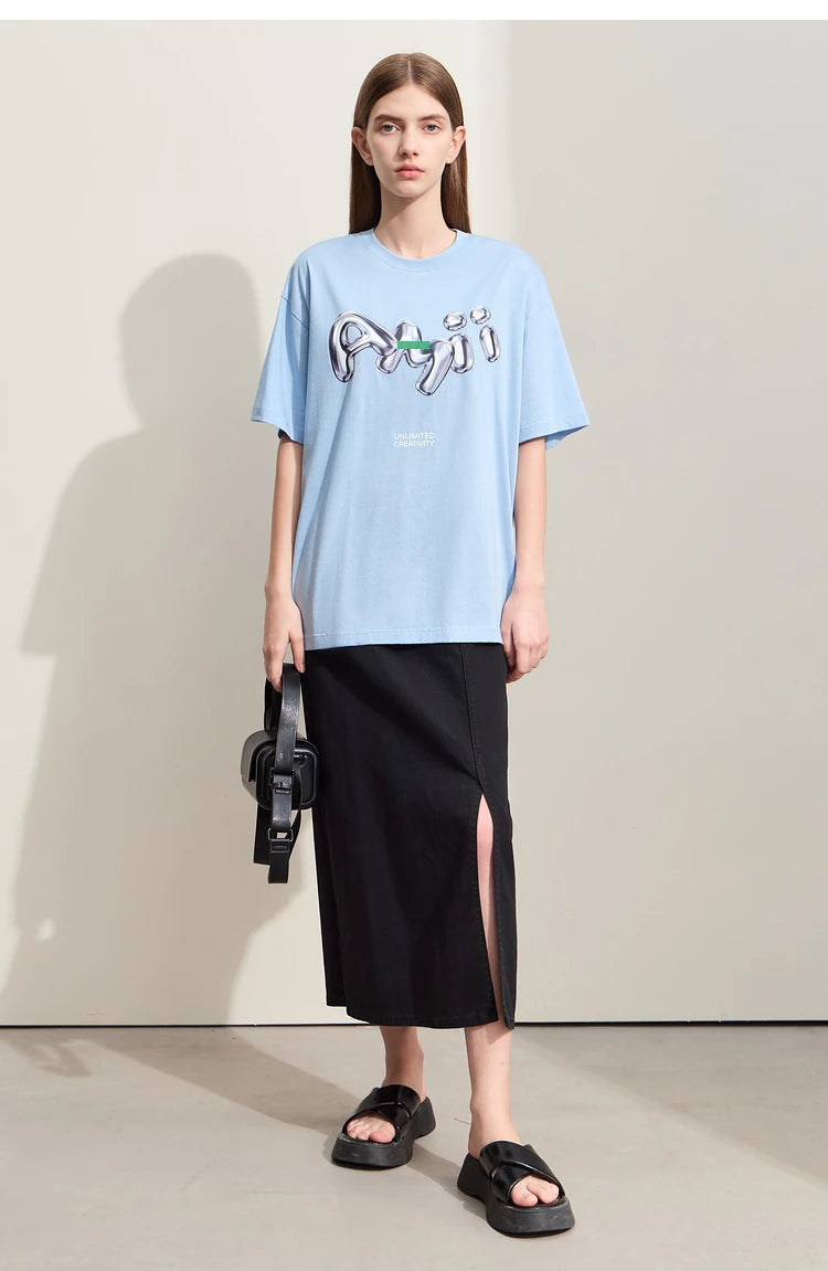 Damen T-Shirts im lässigen Stil mit O-Ausschnitt und modischem Druck