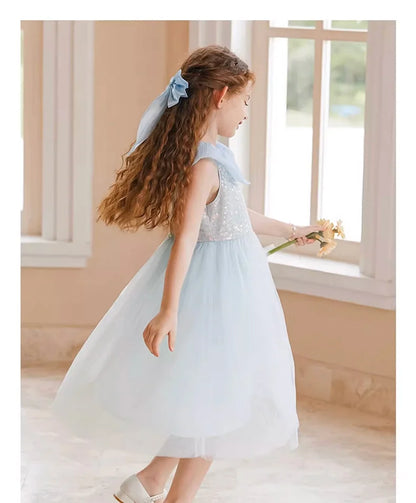 Sommerkleid für Mädchen aus Farbverlauf-Gaze mit Pailletten – Prinzessinnenkleid für Geburtstagsfeier oder Hochzeit als Blumenmädchen