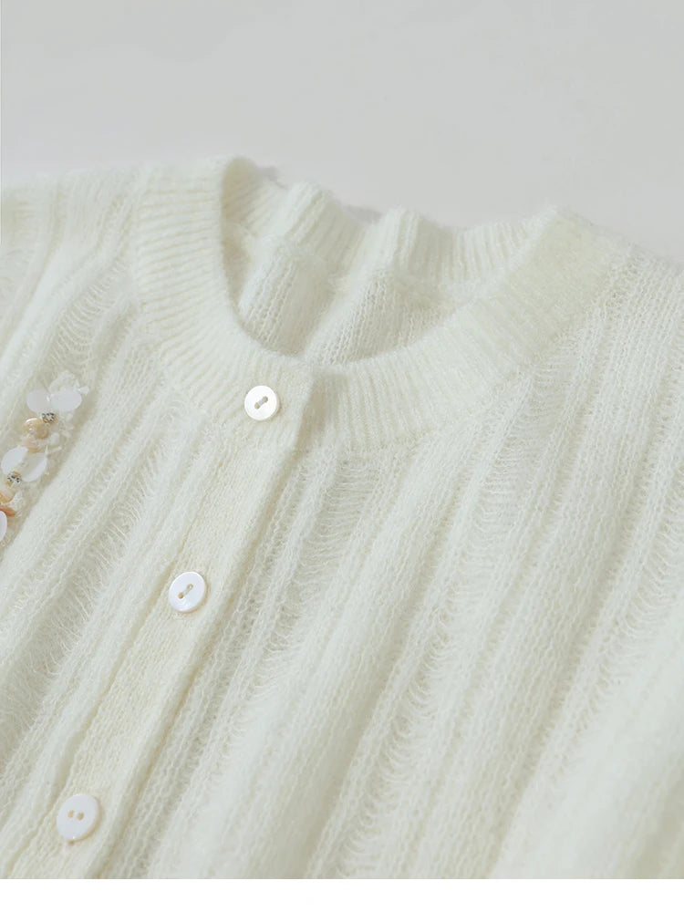 Damen-Strickjacke Rundhals Wolle locker überschnittene Schulter einreihig Frühling