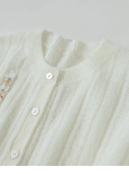 Damen-Strickjacke Rundhals Wolle locker überschnittene Schulter einreihig Frühling