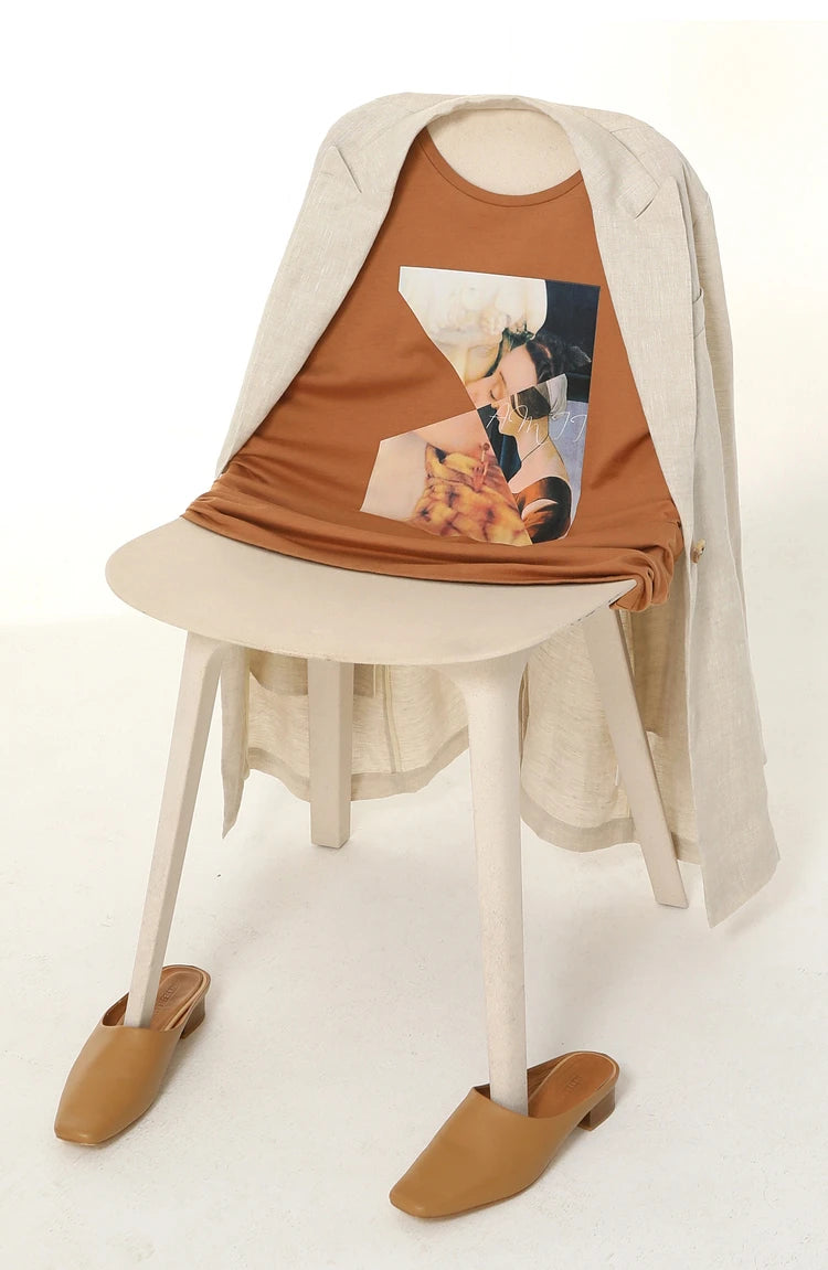 Damen T-Shirt im minimalistischen Sommer-Stil mit lässigem Patchwork-Design