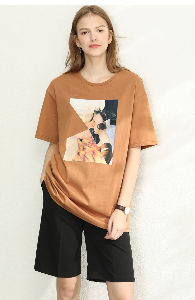 Damen T-Shirt im minimalistischen Sommer-Stil mit lässigem Patchwork-Design